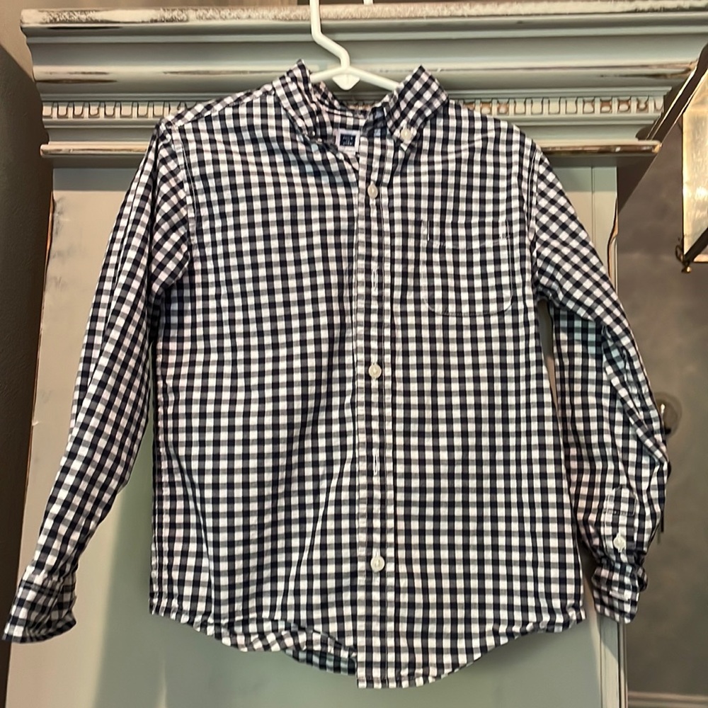 Boys Janie and Jack Size 5 Navy and White Long Sleeve Button Down
